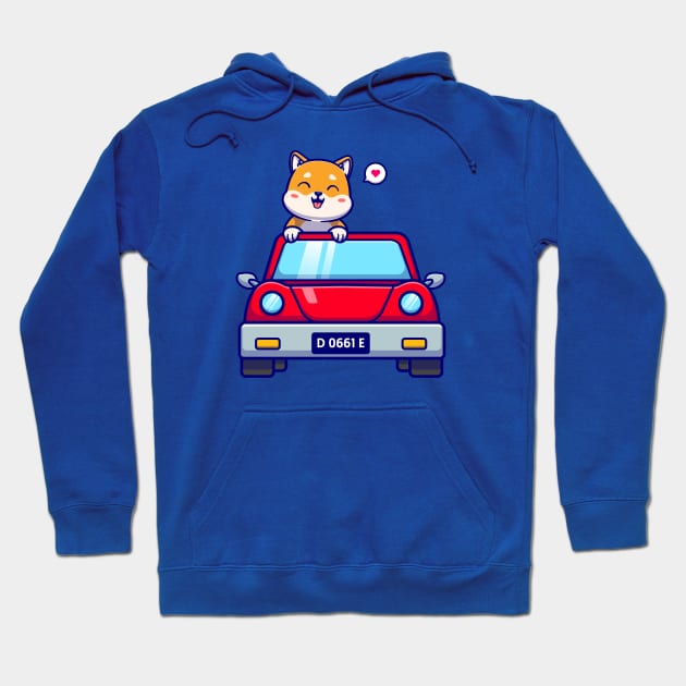 Cute Shiba Inu Driving Car Cartoon Hoodie by Catalyst Labs